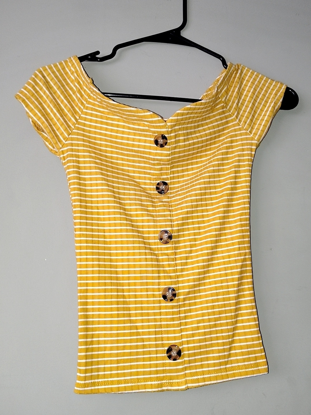 Off The Shoulder Yellow Striped Button-Front Women’s Top